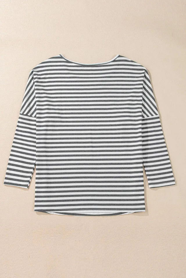 Striped Round Neck Long Sleeve Top Trendsi Hanalas