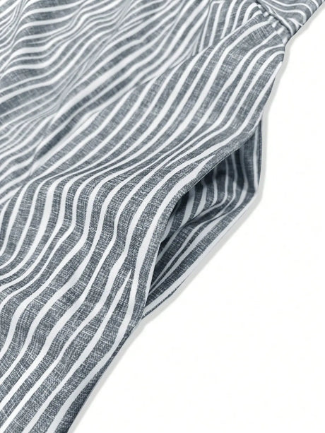 Striped Round Neck Short Sleeve Midi Dress | Hanalas