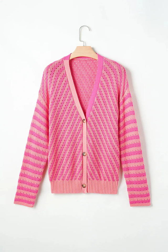 Striped V-Neck Button Up Cardigan Trendsi Hanalas