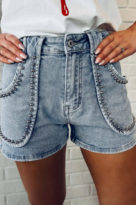 Studded Acid Wash Denim Shorts | Hanalas