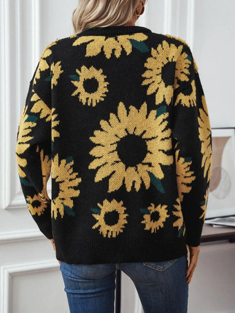 Sunflower Round Neck Long Sleeve Sweater Trendsi Hanalas