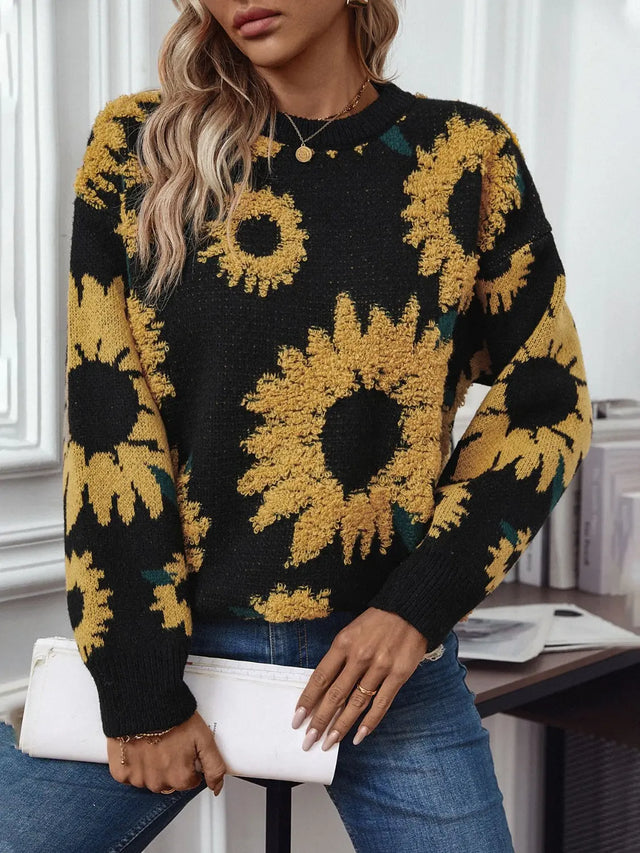 Sunflower Round Neck Long Sleeve Sweater Trendsi Hanalas