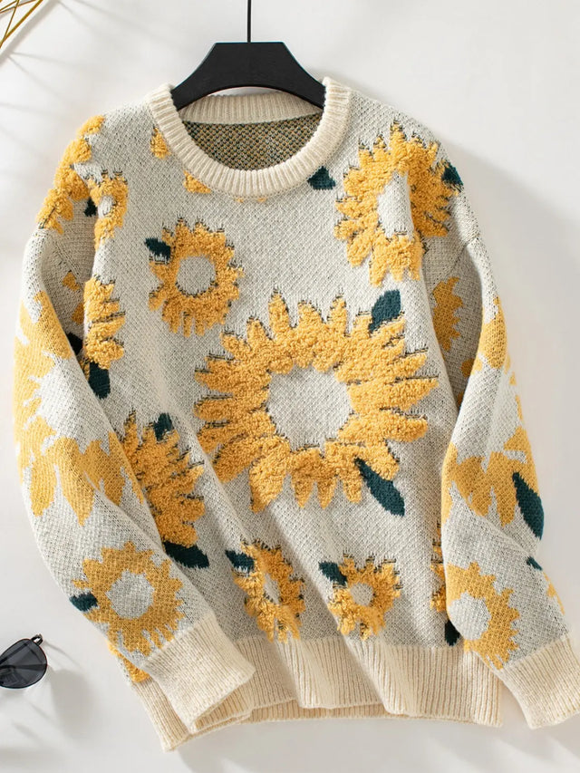 Sunflower Round Neck Long Sleeve Sweater Trendsi Hanalas