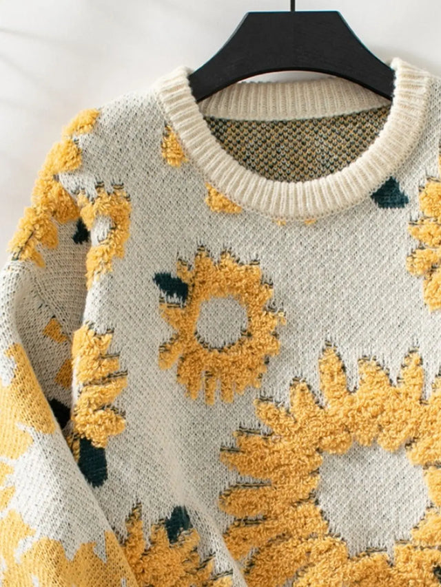 Sunflower Round Neck Long Sleeve Sweater Trendsi Hanalas