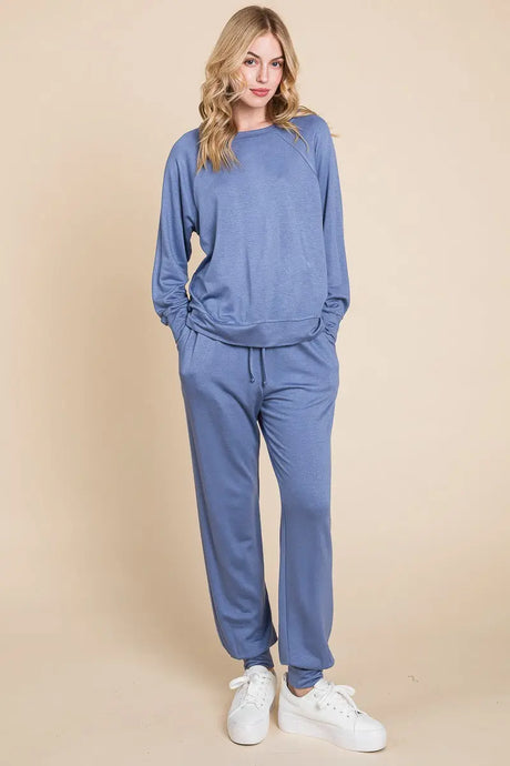 Super Lady Round Neck Raglan Sleeve Top and Pants Lounge Set | Hanalas