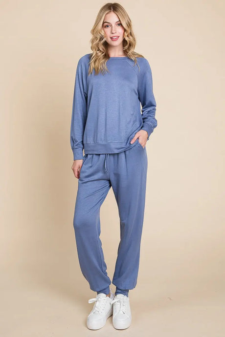 Super Lady Round Neck Raglan Sleeve Top and Pants Lounge Set | Hanalas