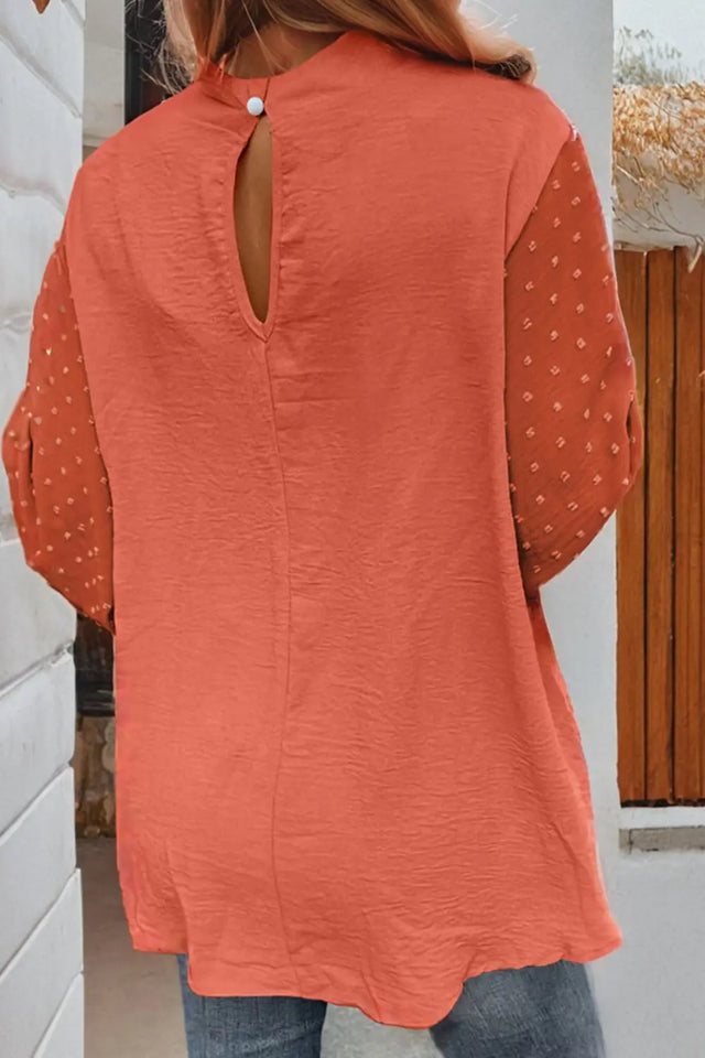 Swiss Dot Mock Neck Balloon Sleeve Blouse Trendsi Hanalas