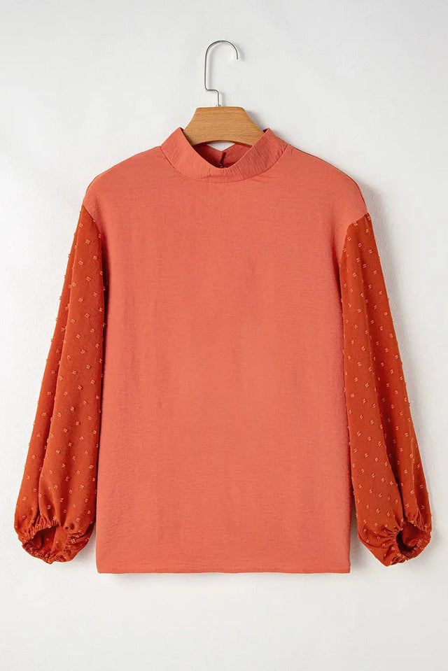 Swiss Dot Mock Neck Balloon Sleeve Blouse Trendsi Hanalas