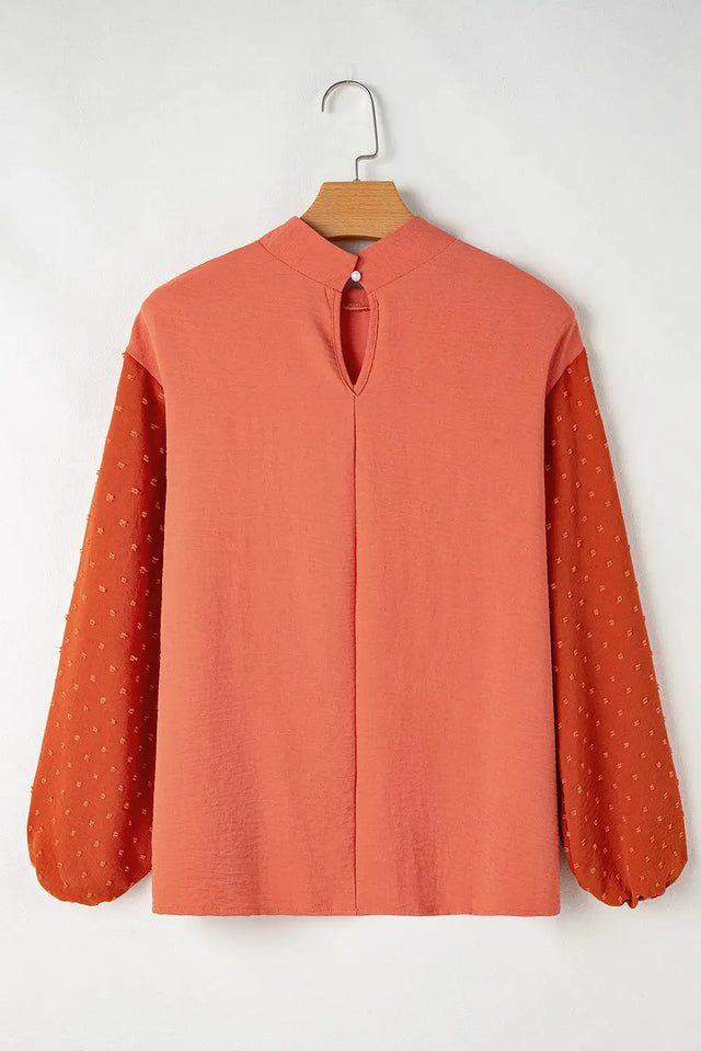 Swiss Dot Mock Neck Balloon Sleeve Blouse Trendsi Hanalas