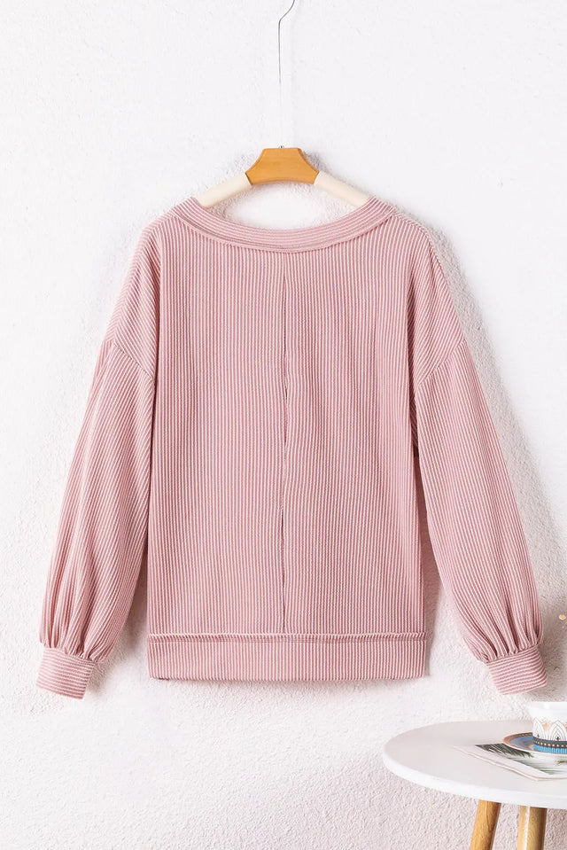 Texture V-Neck Long Sleeve Sweatshirt | Hanalas