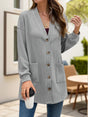 Textured Button Down V-Neck Long Sleeve Cardigan Trendsi Hanalas