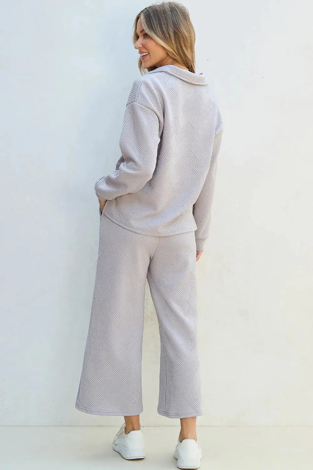 Textured Long Sleeve Top and Drawstring Pants Set Trendsi Hanalas