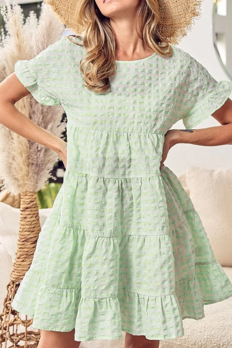 Textured Short Sleeve Tiered Mini Dress | Hanalas
