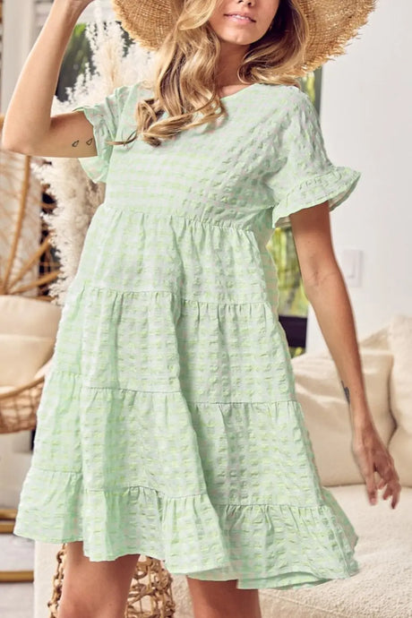 Textured Short Sleeve Tiered Mini Dress | Hanalas