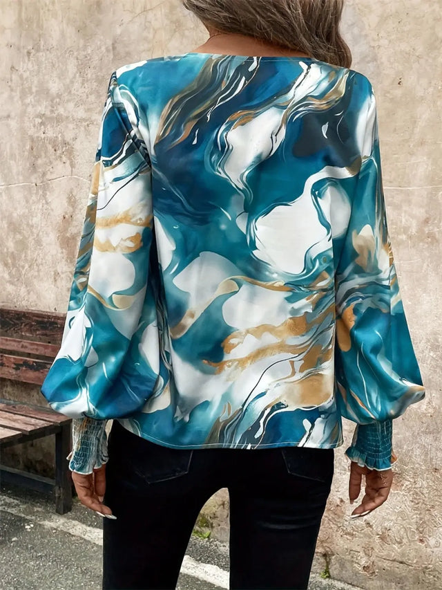 Tie-Dye V-Neck Long Sleeve Blouse Trendsi Hanalas