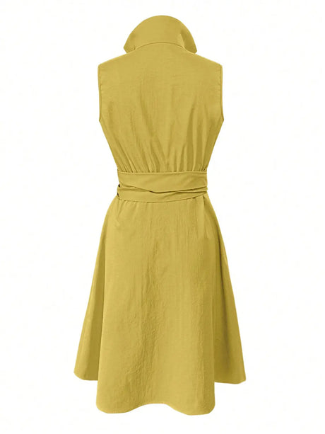 Tie Waist Sleeveless Midi Dress with Pockets | Hanalas