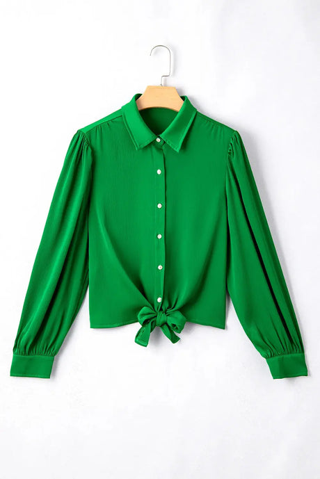 Tied Collared Neck Long Sleeve Shirt Trendsi Hanalas