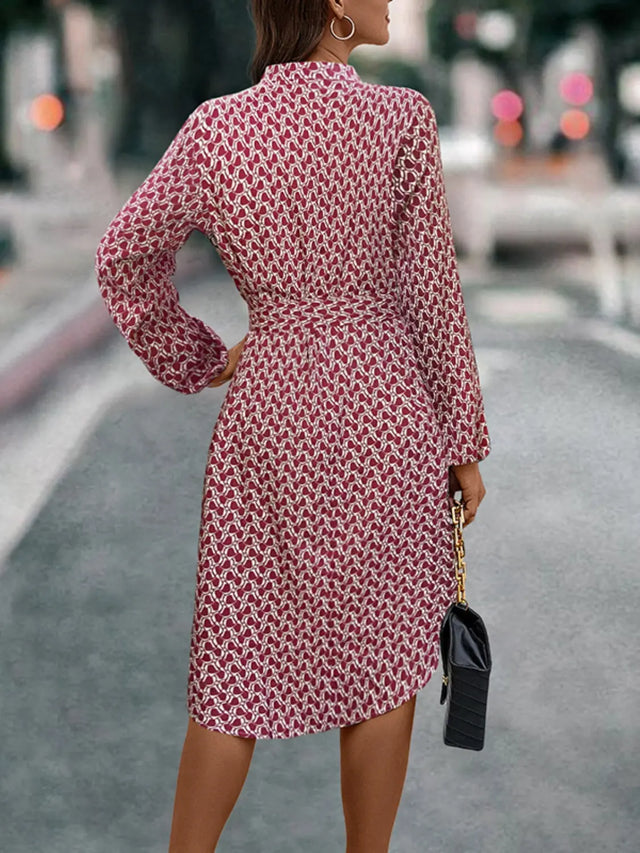 Tied Printed Notched Balloon Sleeve Dress Trendsi Hanalas