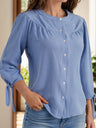 Tied Round Neck Three-Quarter Sleeve Shirt Trendsi Hanalas