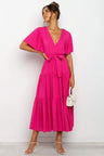 Tied Tiered Short Sleeve Midi Dress | Hanalas