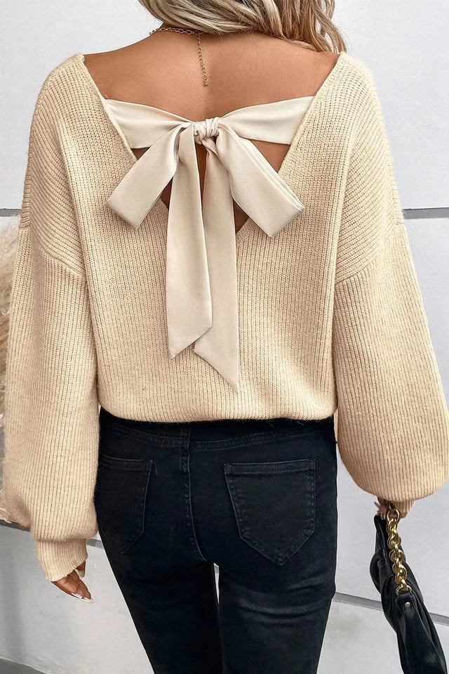 Tied V-Neck Long Sleeve Sweater Trendsi Hanalas