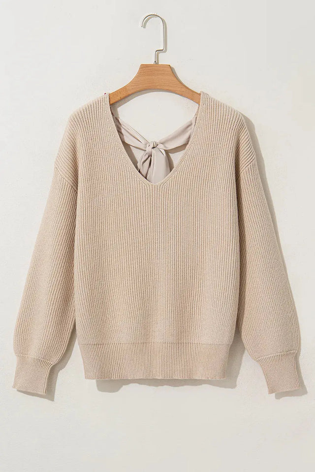 Tied V-Neck Long Sleeve Sweater Trendsi Hanalas