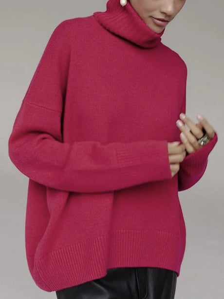 Turtleneck Drop Shoulder Long Sleeve Sweater | Hanalas