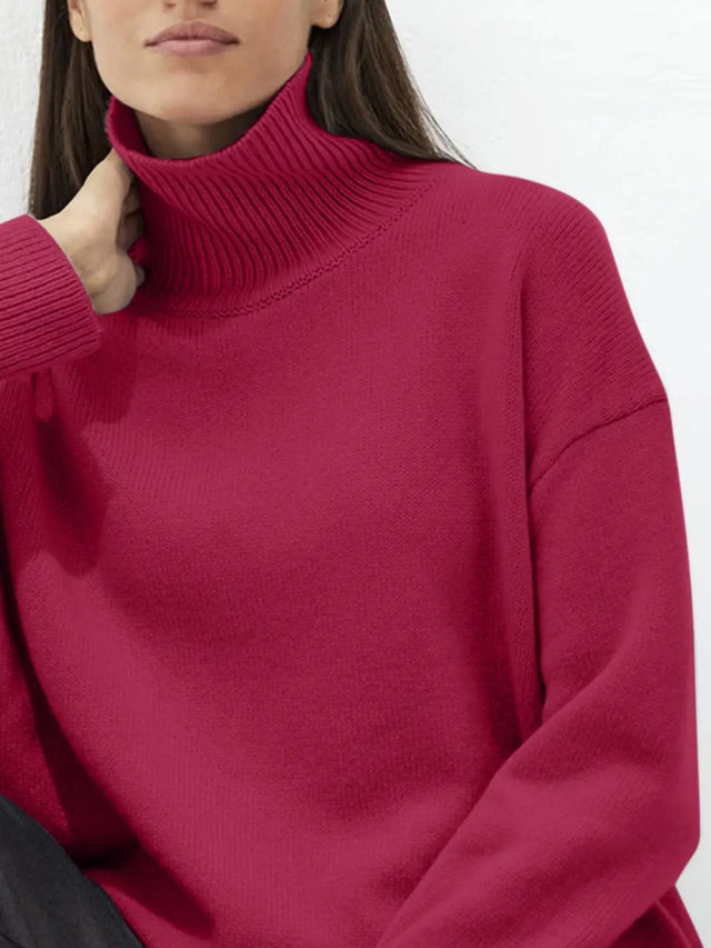 Turtleneck Drop Shoulder Long Sleeve Sweater | Hanalas