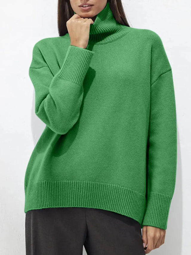 Turtleneck Drop Shoulder Long Sleeve Sweater | Hanalas