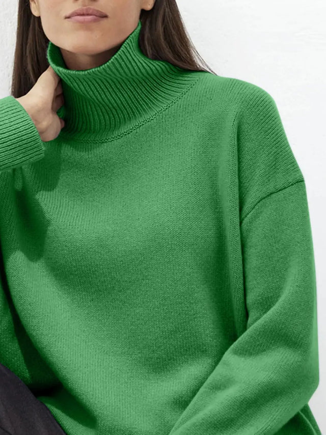 Turtleneck Drop Shoulder Long Sleeve Sweater | Hanalas