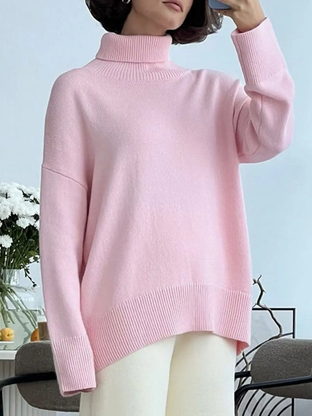 Turtleneck Drop Shoulder Long Sleeve Sweater | Hanalas