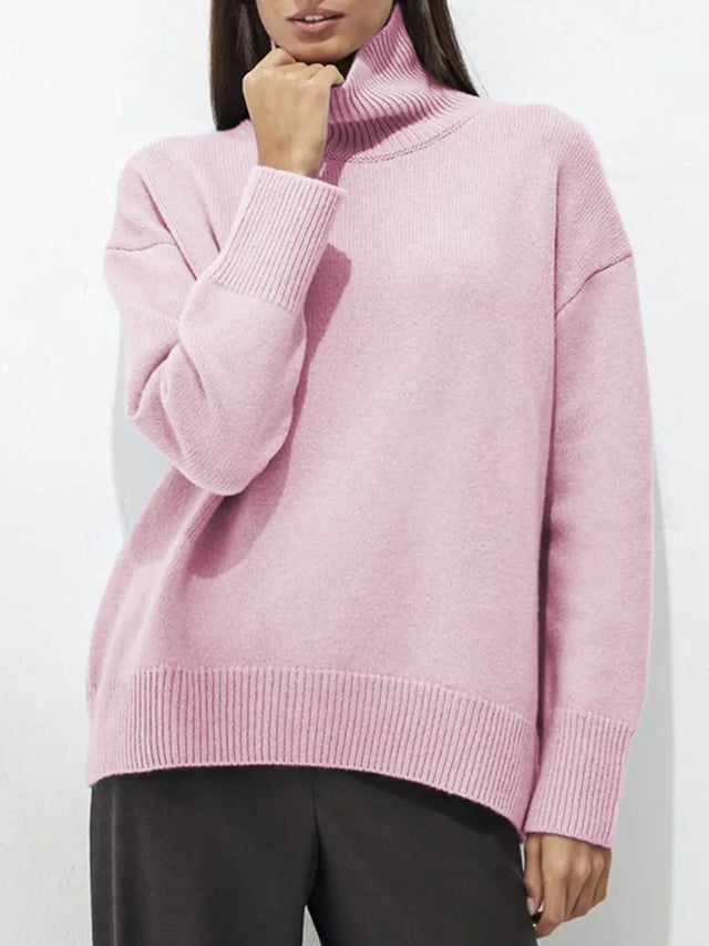 Turtleneck Drop Shoulder Long Sleeve Sweater | Hanalas