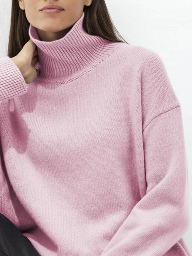 Turtleneck Drop Shoulder Long Sleeve Sweater | Hanalas