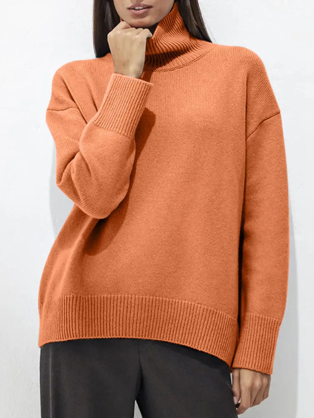 Turtleneck Drop Shoulder Long Sleeve Sweater | Hanalas