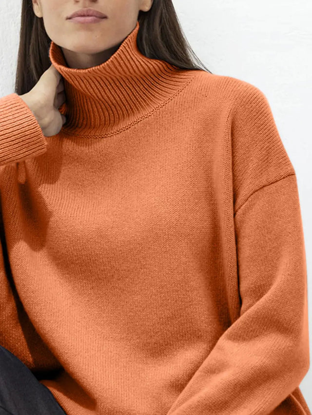 Turtleneck Drop Shoulder Long Sleeve Sweater | Hanalas