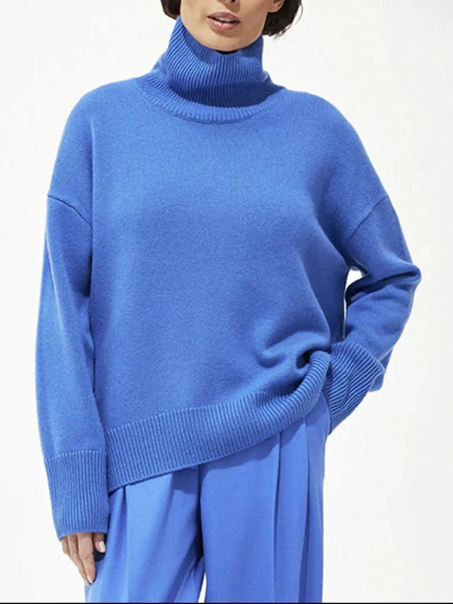 Turtleneck Drop Shoulder Long Sleeve Sweater | Hanalas