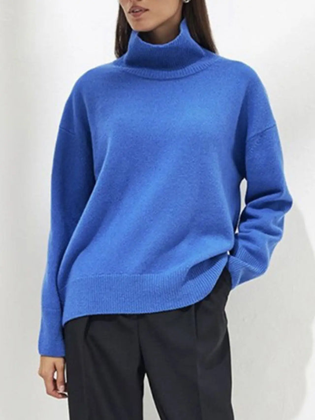 Turtleneck Drop Shoulder Long Sleeve Sweater | Hanalas