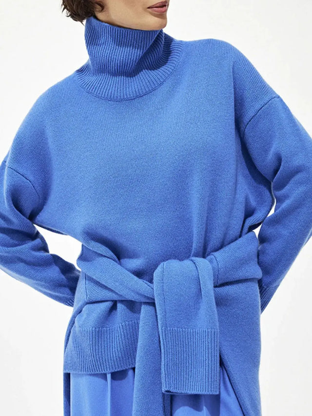 Turtleneck Drop Shoulder Long Sleeve Sweater | Hanalas