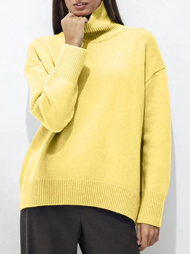 Turtleneck Drop Shoulder Long Sleeve Sweater | Hanalas