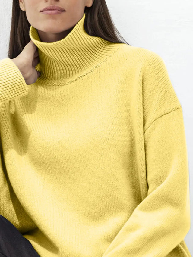 Turtleneck Drop Shoulder Long Sleeve Sweater | Hanalas