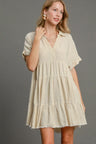 Umgee Full Size Raw Hem Folded Sleeve Tiered Dress Plus Size | Hanalas