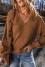 V-Neck Dropped Shoulder Long Sleeve Sweater Trendsi Hanalas