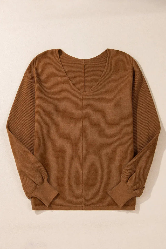 V-Neck Dropped Shoulder Long Sleeve Sweater Trendsi Hanalas