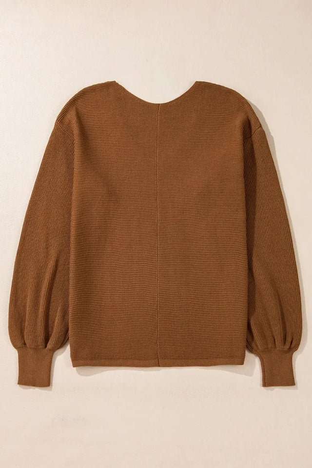 V-Neck Dropped Shoulder Long Sleeve Sweater Trendsi Hanalas