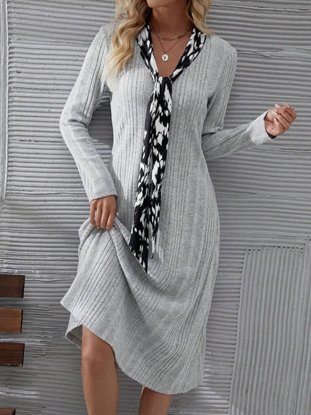 V-Neck Long Sleeve Midi Dress Trendsi Hanalas