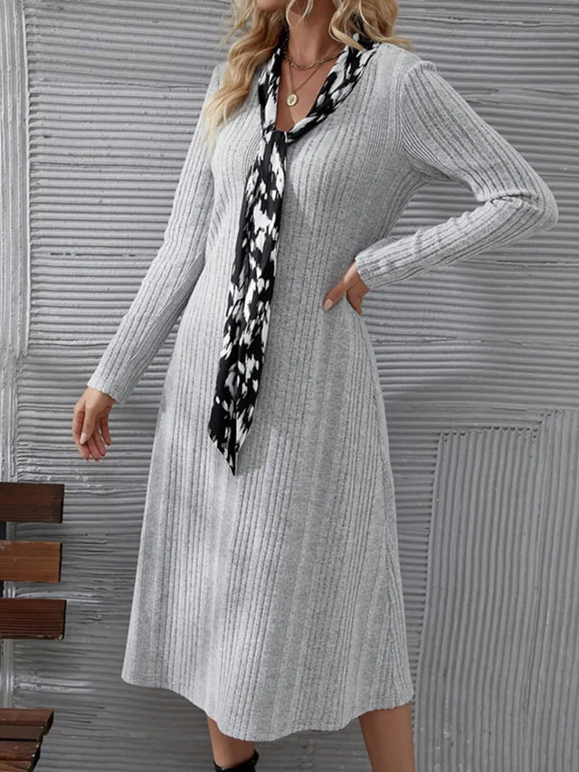 V-Neck Long Sleeve Midi Dress Trendsi Hanalas