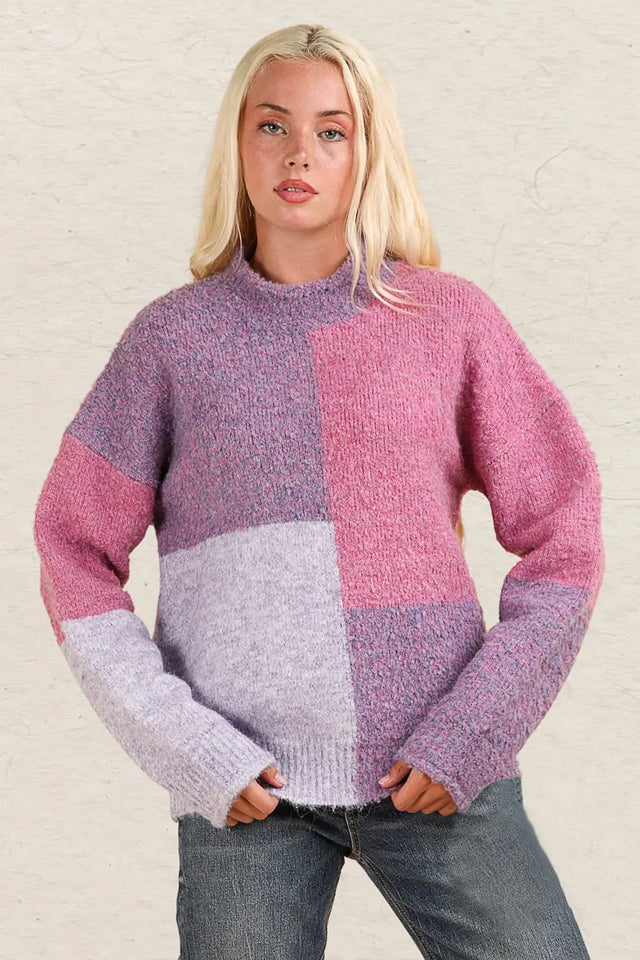 VERY J Color Block Mock Neck Drop Shoulder Sweater Trendsi Hanalas