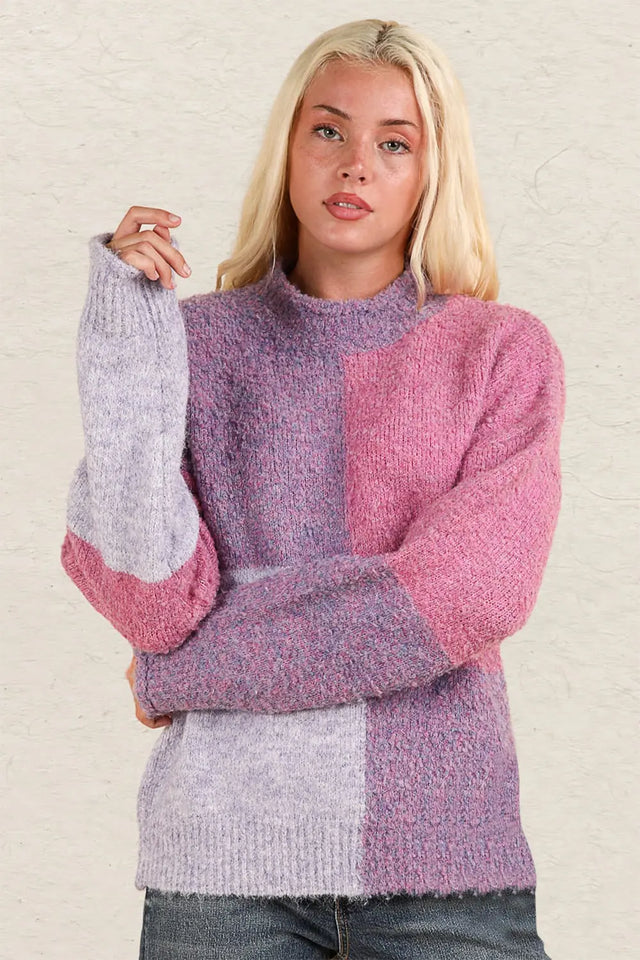 VERY J Color Block Mock Neck Drop Shoulder Sweater Trendsi Hanalas