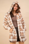 VERY J Fuzzy Plaid Long Sleeve Hooded Jacket | Hanalas