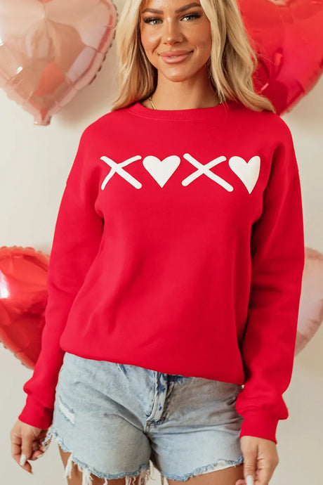 Valentine’s Day XOXO Round Neck Drop Shoulder Sweatshirt | Hanalas